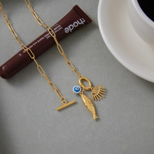 Collier Pendentif Femme En Acier Inoxydable Doré, Étanche, Orné D'Un Poisson Œil De Diable (1 Pièce) h5 Image5