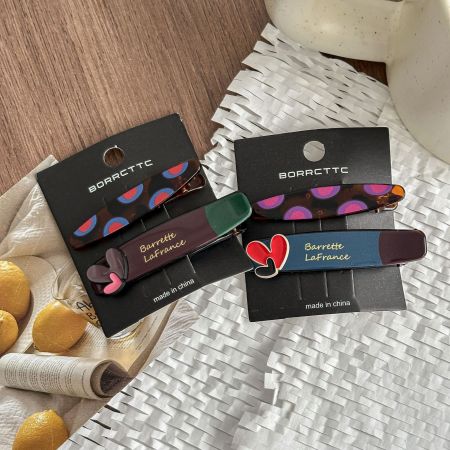 1 paire de pinces à cheveux en plastique pour femme, série romantique, motif cœur mignon 2