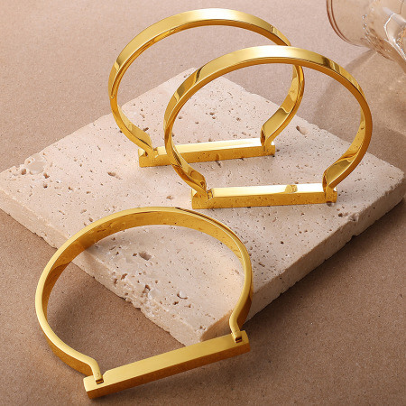 Bracelet jonc étanche en acier inoxydable doré, en forme de D (1 pièce)