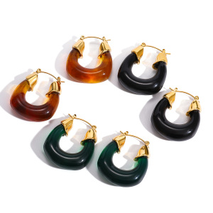 1 Paire De Boucles D'Oreilles Créoles Rétro En Résine Dégradé De Couleurs Pour Femme h5 Image8