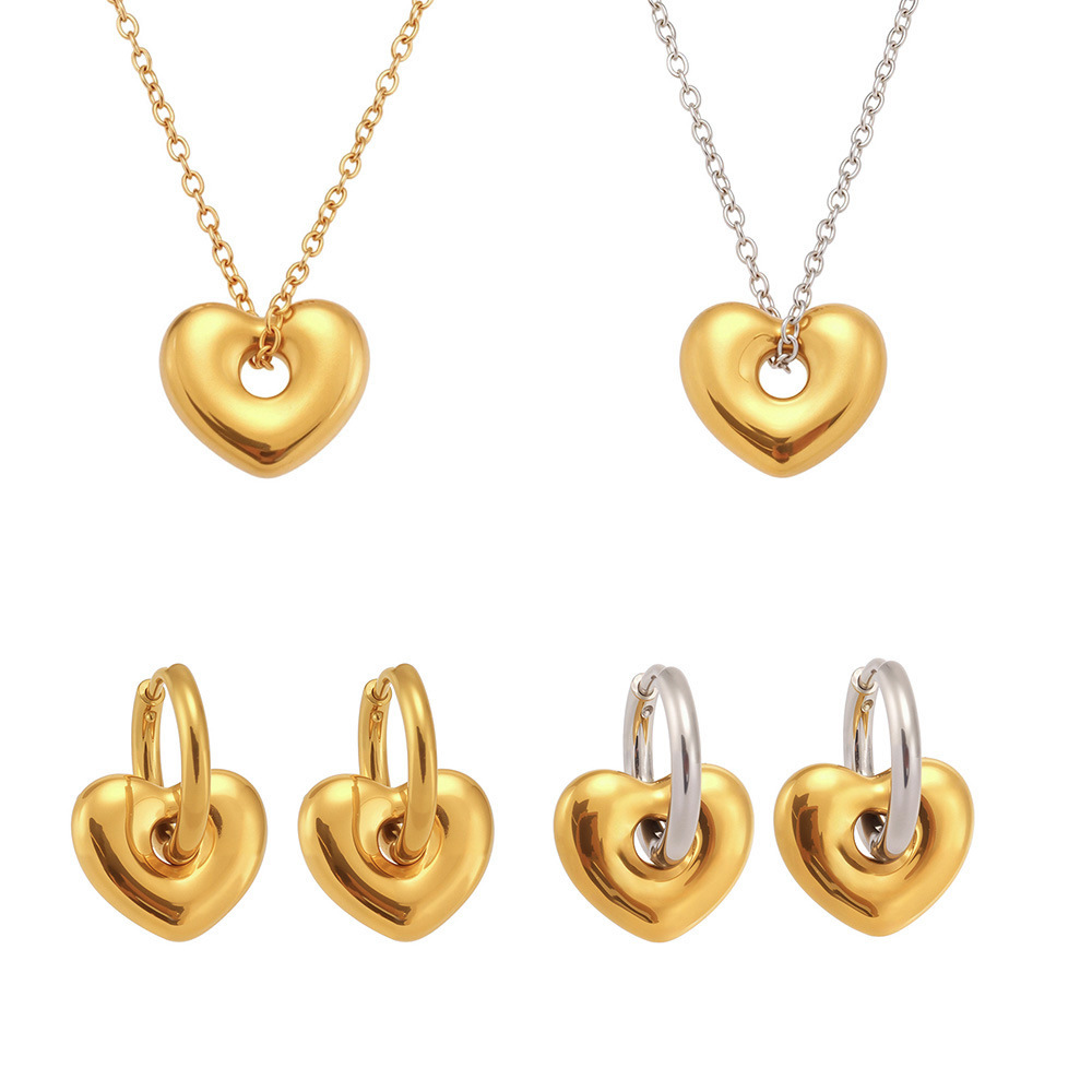Ensembles De Bijoux Minimalistes En Acier Inoxydable Imperméable, En Forme De Cœur, Aux Couleurs Or Et Argent. Image7