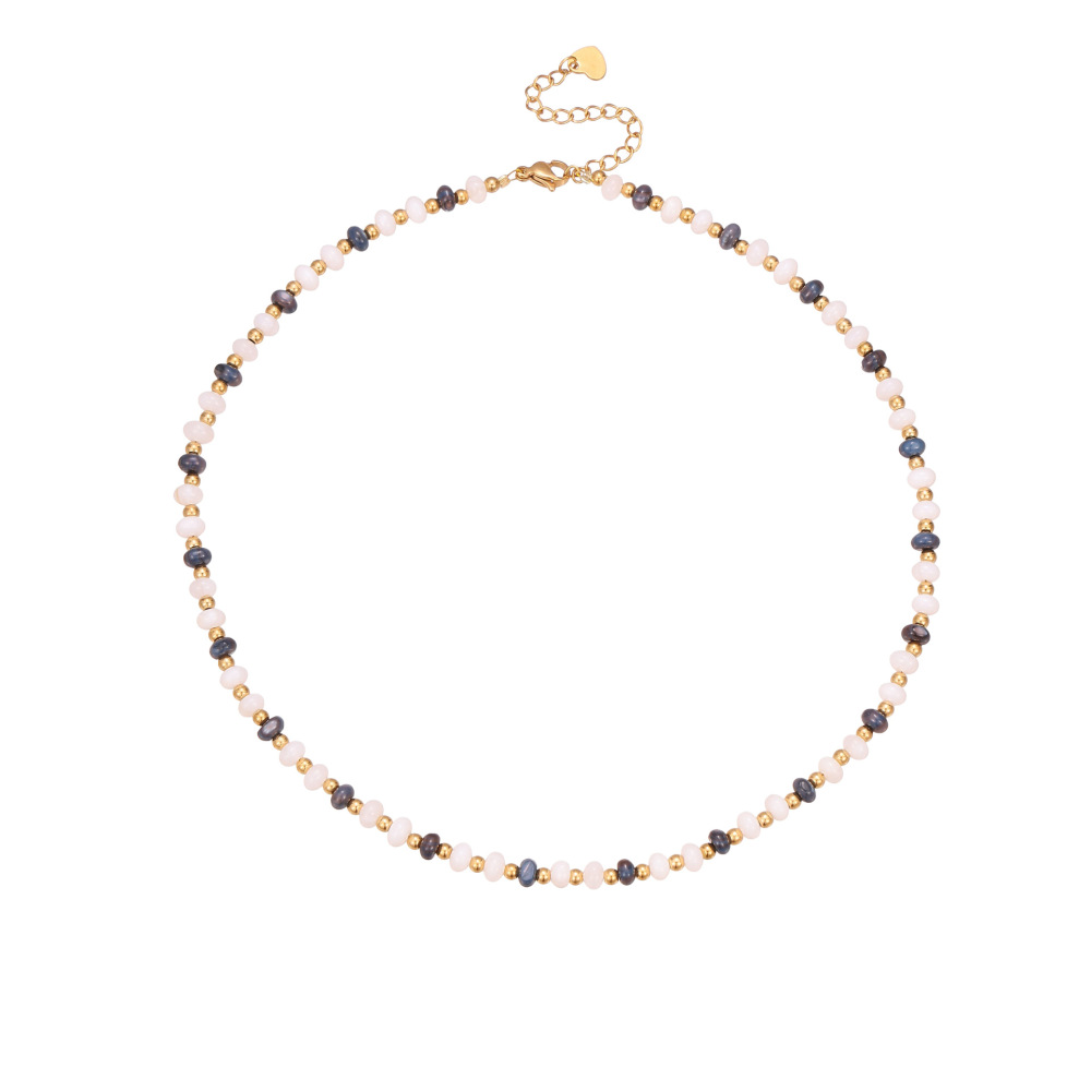 Collier À Maillons Ethnique Bohème En Acier Inoxydable, Couleur Or, Avec Perles Et Structure Imperméable (1 Pièce) Image5