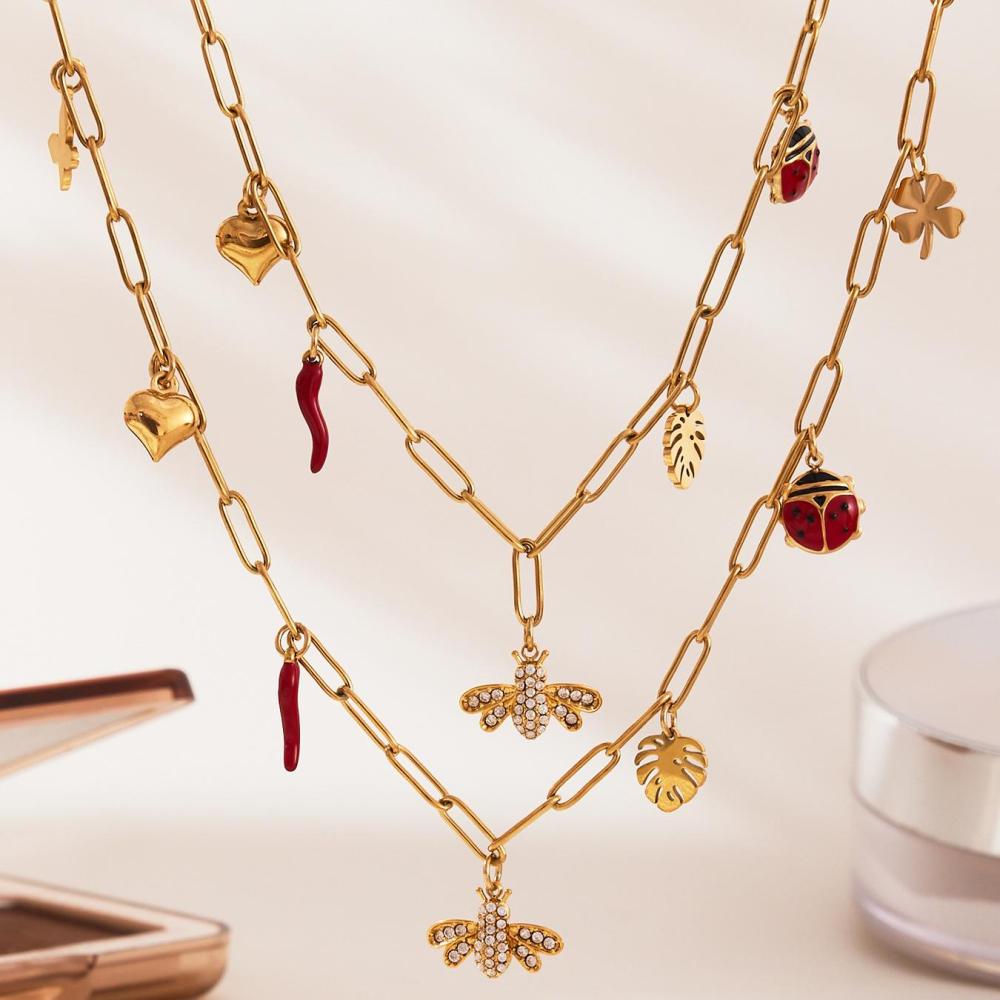 Ensembles De Bijoux Pour Femmes En Acier Inoxydable, Ornés De Fleurs Et D'Abeilles, Étanches Et Sertis De Zircon Doré. Image6