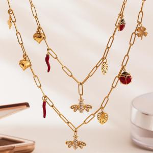 Ensembles De Bijoux Pour Femmes En Acier Inoxydable, Ornés De Fleurs Et D'Abeilles, Étanches Et Sertis De Zircon Doré. h5 Image6
