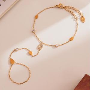 Bracelet Chaîne Femme Classique En Acier Inoxydable, Étanche, Couleur Or, Orné D'Un Zircon (1 Pièce). h5 Image8
