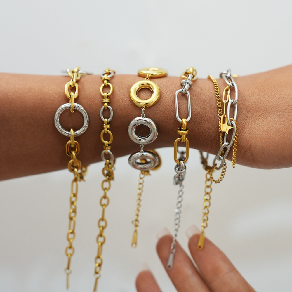 Bracelet Chaîne Femme En Acier Inoxydable Étanche, Forme Ronde Irrégulière Et Décontractée (1 Pièce). Image7
