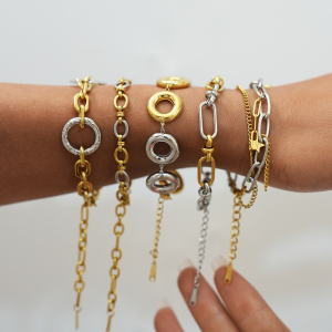 Bracelet Chaîne Femme En Acier Inoxydable Étanche, Forme Ronde Irrégulière Et Décontractée (1 Pièce). h5 Image7