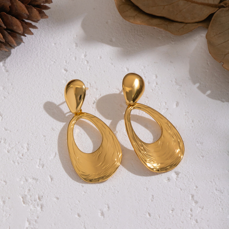 Boucles d'oreilles pendantes rondes en acier inoxydable étanche, couleur or (1 paire)