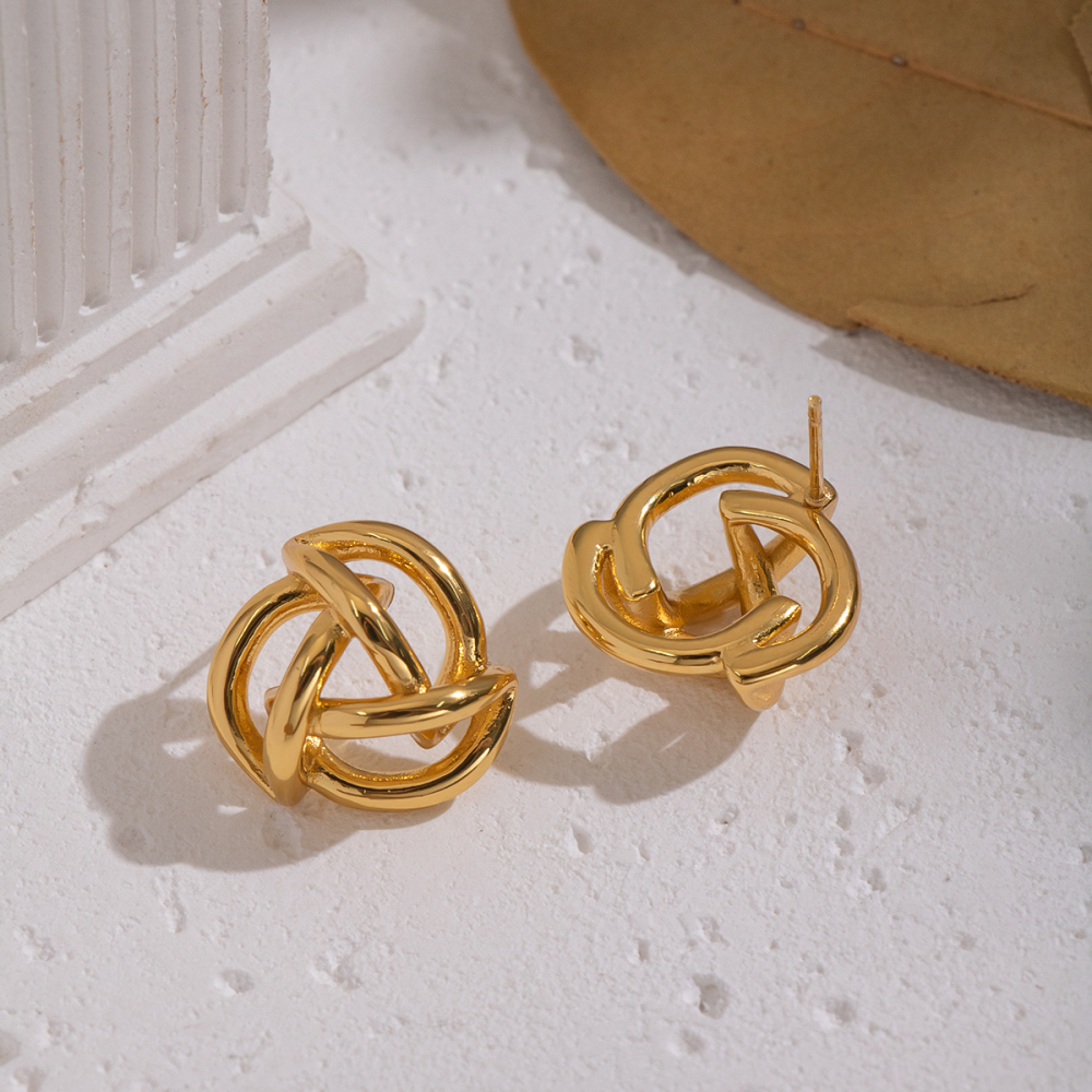 1 Paire De Boucles D'Oreilles À Clous Torsadées En Acier Inoxydable Étanche Couleur Or Image3