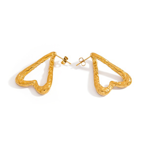 1 Paire De Boucles D'Oreilles À Clous Rétro En Acier Inoxydable Doré, Motif Marteau En Forme De Cœur h5 Image5