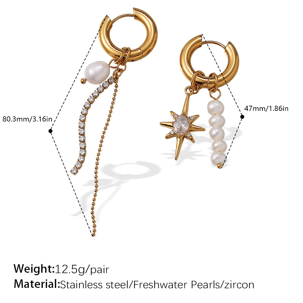 Boucles D'Oreilles Pendantes À Pompon En Acier Inoxydable Étanche Couleur Or Avec Perles (1 Paire) 