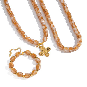 Ensemble De Colliers Et Pendentifs En Forme De Fleur Avec Perles En Résine De Forme Irrégulière h5 Image5
