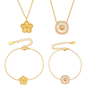 Ensembles De Bijoux Pour Femmes En Acier Inoxydable, Couleur Or, Avec Motif Floral Simple h5 Image8