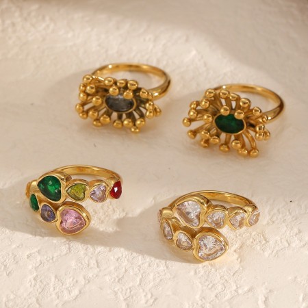 Bague rétro en acier inoxydable, étanche, couleur or, ornée d'une pierre précieuse, 1 pièce.