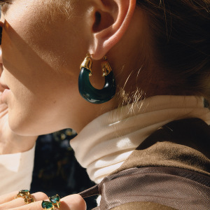 1 Paire De Boucles D'Oreilles Créoles Rétro En Résine Dégradé De Couleurs Pour Femme h5 Image3