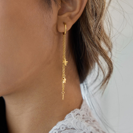 Boucles d'oreilles pendantes pour femme, en acier inoxydable doré, en forme de cœur, collection romantique (1 paire). 2