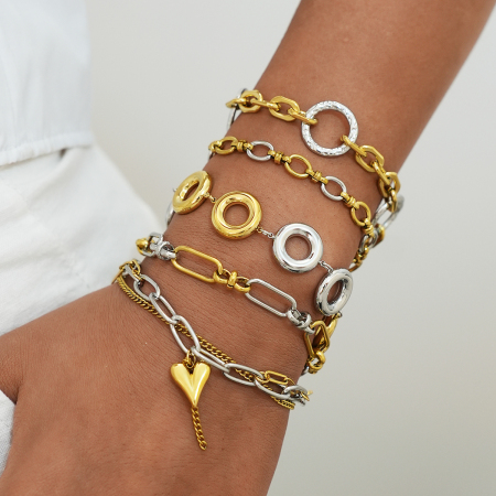 Bracelet chaîne femme en acier inoxydable étanche, forme ronde irrégulière et décontractée (1 pièce). 2
