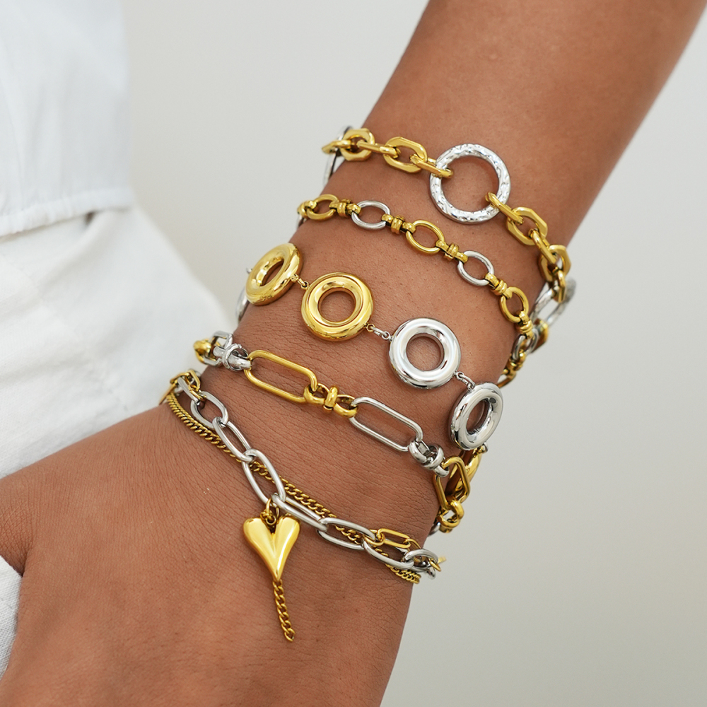 Bracelet Chaîne Femme En Acier Inoxydable Étanche, Forme Ronde Irrégulière Et Décontractée (1 Pièce). Image3