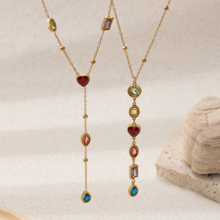 Collier pendentif simple en acier inoxydable étanche avec zircon (1 pièce)