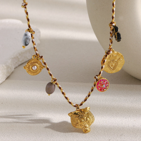 Collier pendentif femme étanche en acier inoxydable, motif animal, collection ethnique (1 pièce)