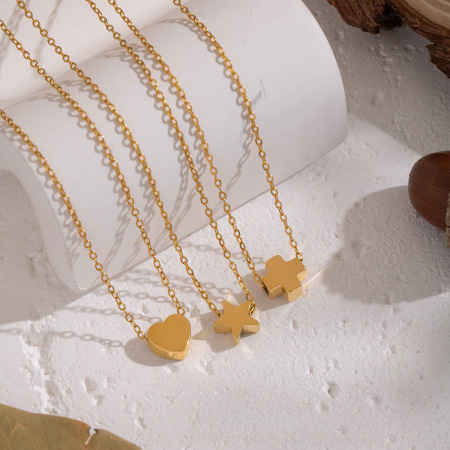 Collier pendentif en acier inoxydable doré, étanche, en forme de cœur et d'étoile (1 pièce). 2