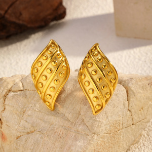 1 Paire De Boucles D'Oreilles À Clous En Acier Inoxydable De Forme Irrégulière, Étanches, Couleur Or h5 Image4
