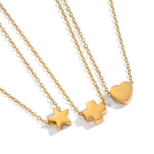 Collier Pendentif En Acier Inoxydable Doré, Étanche, En Forme De Cœur Et D'Étoile (1 Pièce). h5 Image5