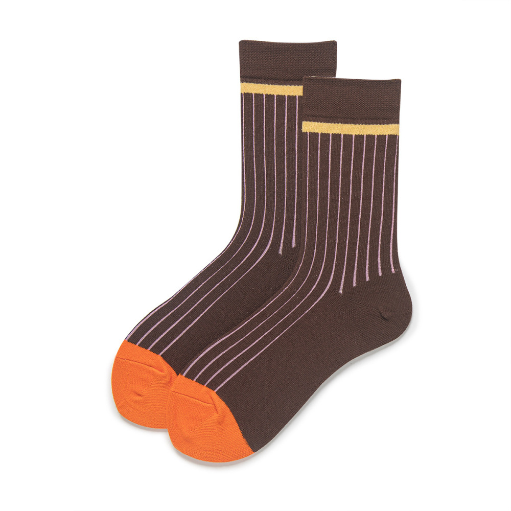 1 Paire De Chaussettes Mi-Mollet En Coton À Rayures De Couleurs Assorties Pour Femme