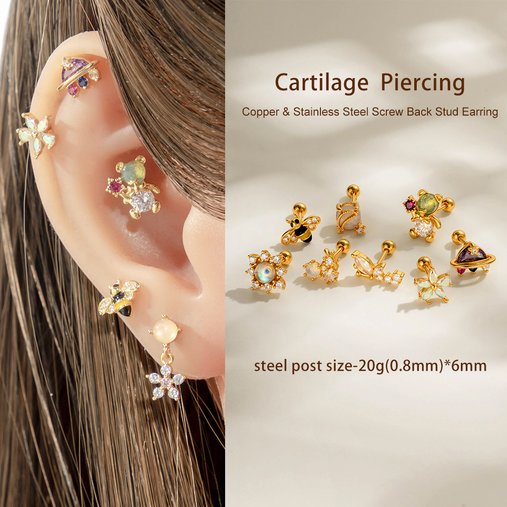 1 Boucle D'Oreille Piercing En Zircon Couleur Cuivre Or h5Image4