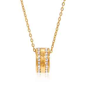 Collier Pendentif Femme En Acier Inoxydable Doré, Orné D'Un Zircon, Orné D'Un Cercle Classique Exquis (1 Pièce) h5 