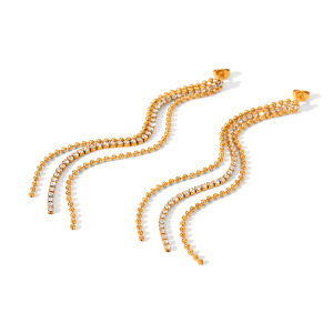 1 Paire De Boucles D'Oreilles Puces Luxueuses Pour Femme, En Acier Inoxydable Imperméable, Couleur Or, Avec Pompon, Pour Un Usage Quotidien. h5 Image5