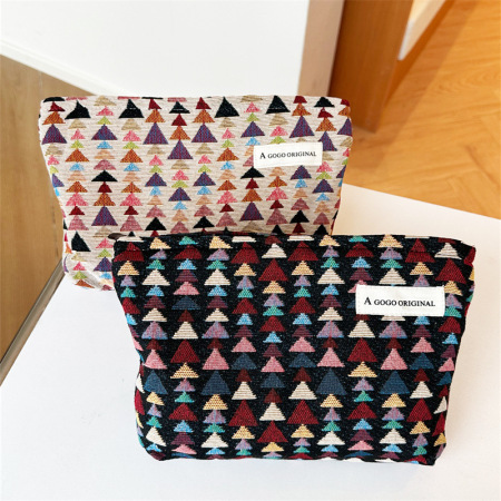 Trousse de maquillage pour femme, 1 pièce, série simple, motif rétro à carreaux, couleurs mélangées, en polyester 2
