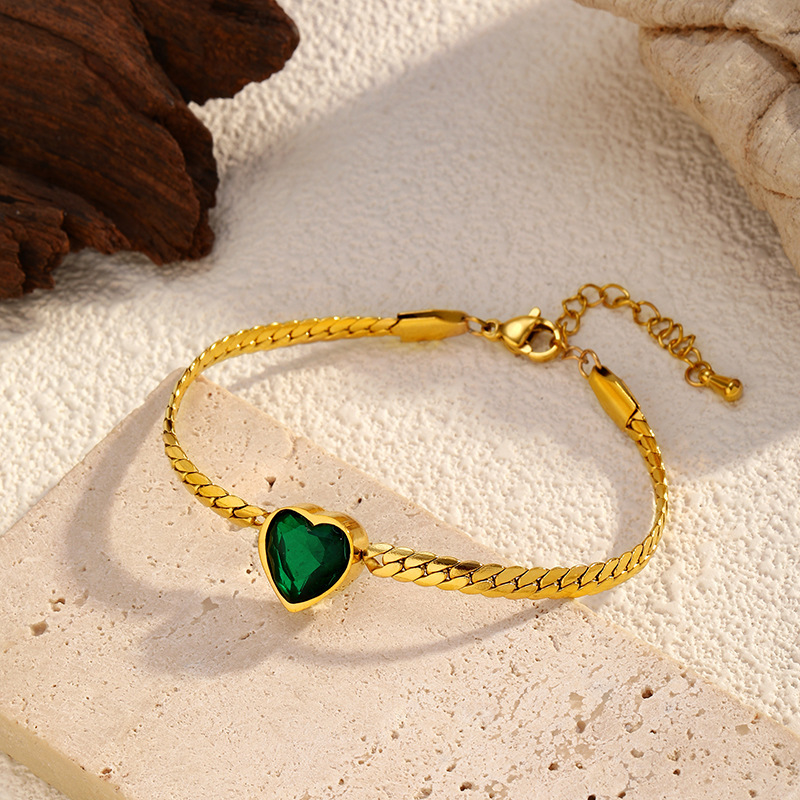 Bracelet À Breloques En Acier Inoxydable Doré, Étanche, En Forme De Cœur (1 Pièce) Image4
