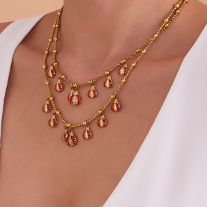 Ensembles De Bijoux Pour Femmes En Acier Inoxydable Imperméable Couleur Or Avec Zircon, Ornés D'Un Scarabée Exquis h5 Image3