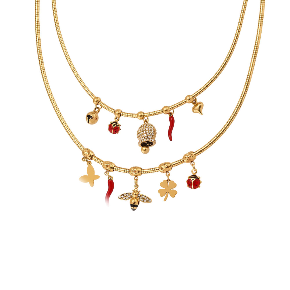 Collier Pendentif Femme Sophistiqué En Acier Inoxydable, Couleur Or, Orné D'Un Zircon Et Représentant Une Abeille (1 Pièce) Image6