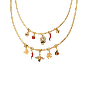 Collier Pendentif Femme Sophistiqué En Acier Inoxydable, Couleur Or, Orné D'Un Zircon Et Représentant Une Abeille (1 Pièce) h5 Image6