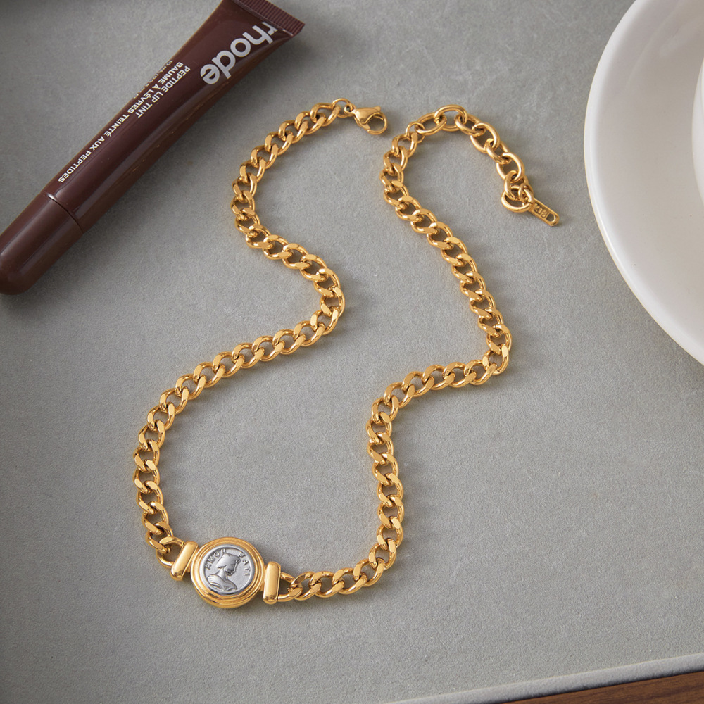 Collier Chaîne Femme Étanche En Acier Inoxydable, Coloris Or Et Argent, Motif Simple Image4