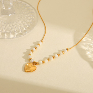 Collier Pendentif Femme En Forme De Cœur Simple, En Acier Inoxydable Étanche, Couleur Or (1 Pièce) h5 Image4
