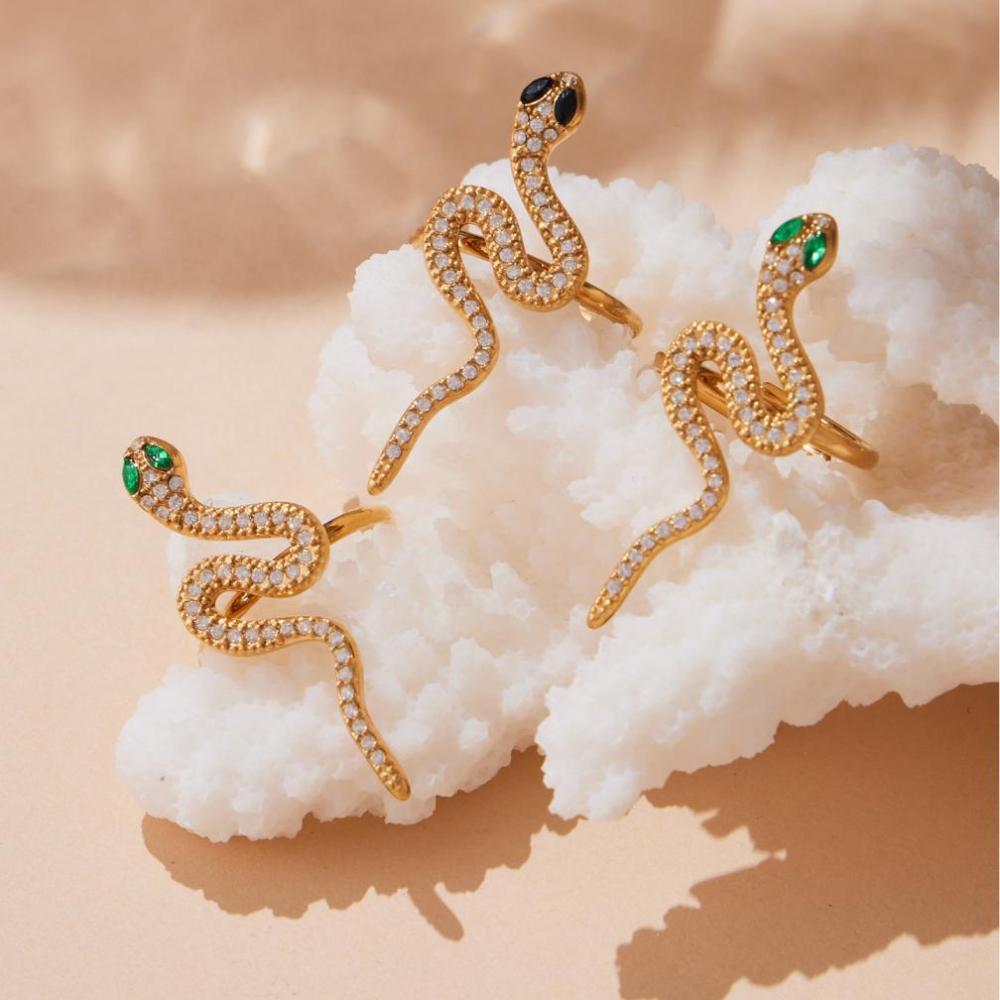 Ensembles De Bijoux Sophistiqués Pour Femmes, En Acier Inoxydable, Étanches, Couleur Or, Avec Motif Serpent Et Zircon. Image4