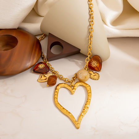 Collier pendentif femme en acier inoxydable étanche, forme cœur irrégulière et délicate