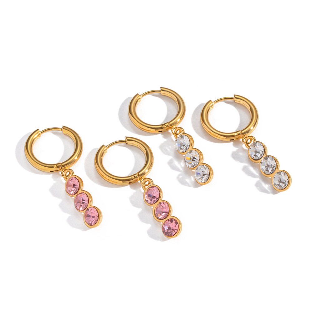 1 Paire De Boucles D'Oreilles Pendantes En Acier Inoxydable Étanche, Couleur Or, Avec Zircon. Image5
