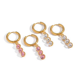 1 Paire De Boucles D'Oreilles Pendantes En Acier Inoxydable Étanche, Couleur Or, Avec Zircon. h5 Image5
