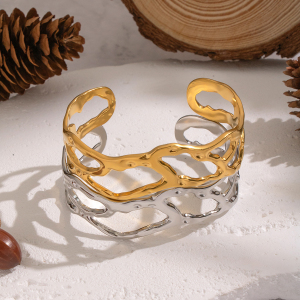Bracelet Manchette Étanche En Acier Inoxydable Ajouré De Forme Irrégulière (1 Pièce) h5 Image3