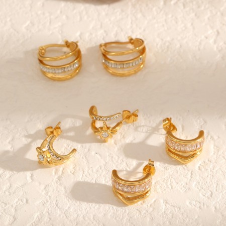 1 paire de boucles d'oreilles créoles en acier inoxydable étanche couleur or 2