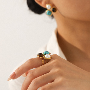 Bague Luxueuse En Acier Inoxydable De Forme Irrégulière, Couleur Or, Avec Pierres Précieuses, Pour Femme h5 Image4