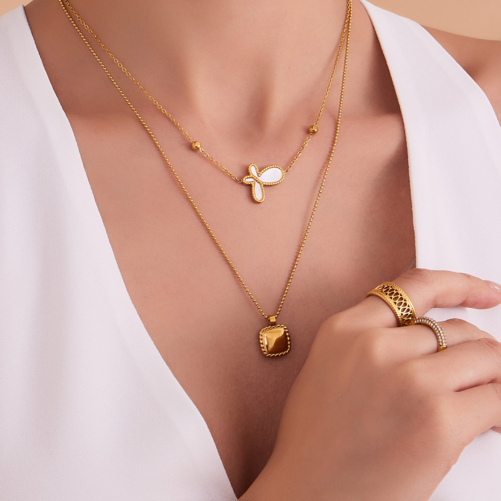 Collier Pendentif Élégant Pour Femme, En Acier Inoxydable, Couleur Or, Avec Pendentif Papillon (1 Pièce) Image4