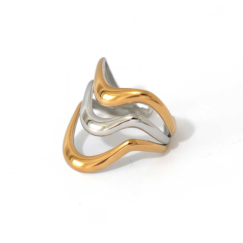 Bague Femme En Acier Inoxydable Imperméable, Tissée, Couleur Or Et Argent. 