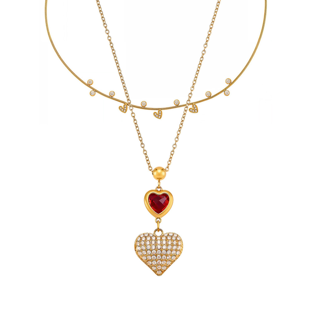 Collier Pendentif Femme En Forme De Cœur Délicat Et Mignon, En Acier Inoxydable Étanche, Couleur Or, Avec Zircon. Image6