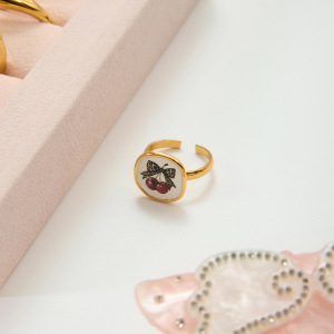 Bague Statement En Acier Inoxydable Doré, Imprimé Léopard Et Cerise Douce (1 Pièce) h5 Image5