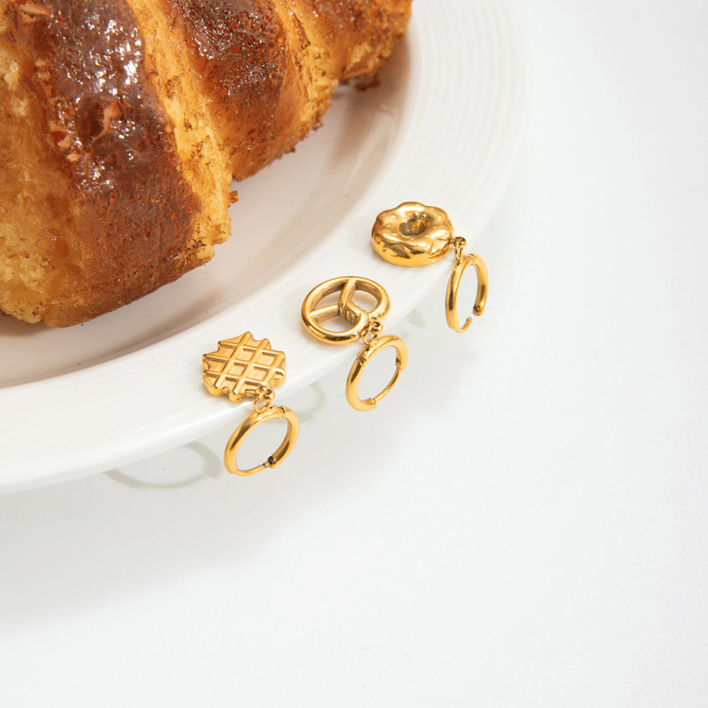 Boucles D'Oreilles Pendantes Pour Femme, En Acier Inoxydable Doré, Imperméables, En Forme De Donut Romantique (1 Paire). Image7